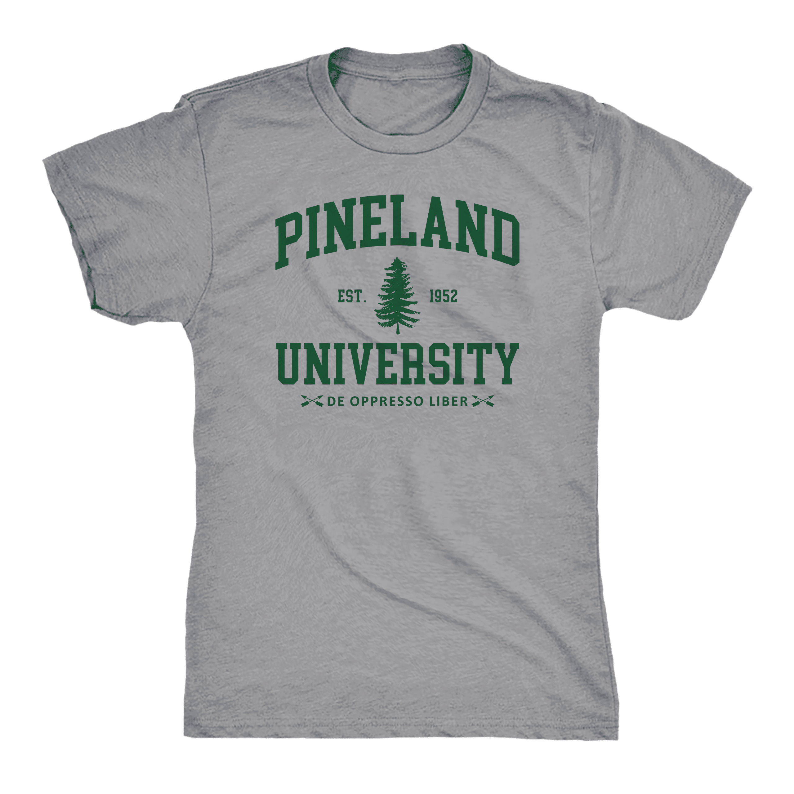 Pineland University "De Oppresso Liber" T-Shirt, Dark Heather Grey/Forest Green - Image 3