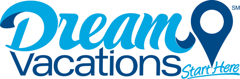 Dream Vacations Start Here logo with location pin